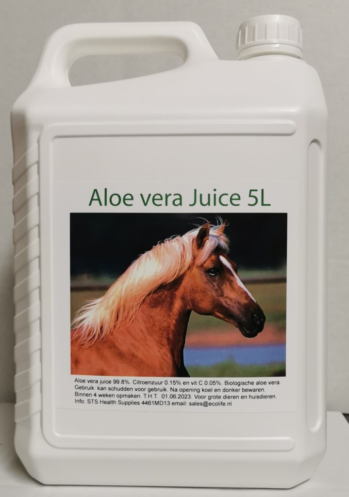 paard pony aloë vera 5 liter verpakking voor dieren. Biologische aloë zonder conserveermiddel