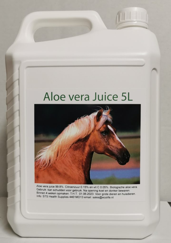 paard pony aloë vera 5 liter verpakking voor dieren. Biologische aloë zonder conserveermiddel